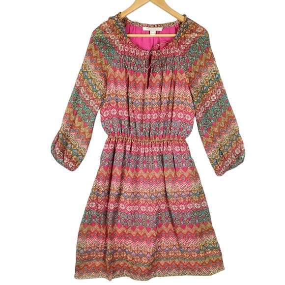 Diane Von Furstenberg Dress Women's 10 Multicolor Floral Silk Mini Raglan Sleeve - Picture 1 of 13